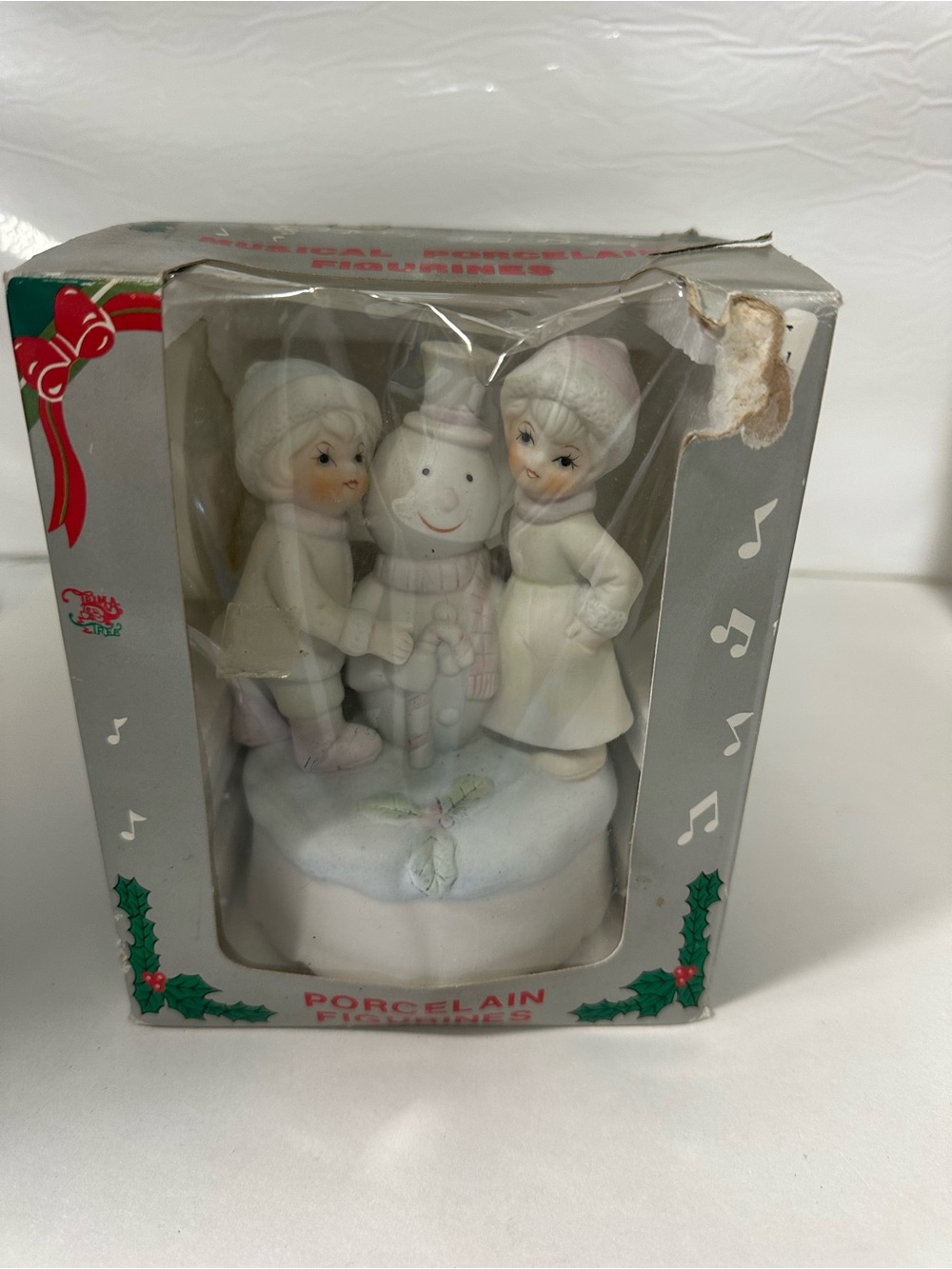 Vintage Kmart Bisque Snowman Rotating Music Box Santa Claus Comes To Town